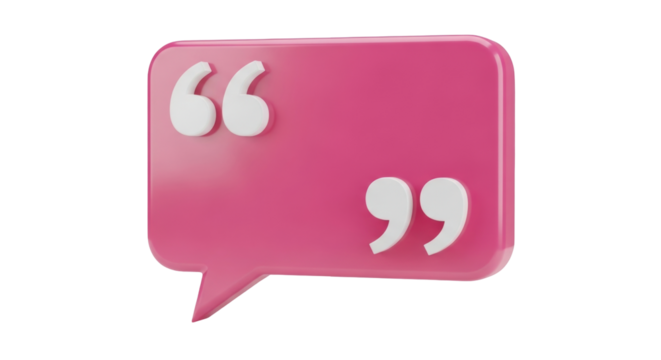 Isolated pink cartoon speech bubble with quotation marks, conversational communication