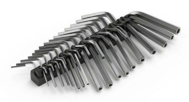 Set of hex wrenches allen keys for diy and professional mechanical repair tasks white background