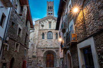 High Romanesque Architecture Santa Maria Cathedral La Seu d'Urgell Spain 12th Century Medieval Bell Tower and Old Town Alley