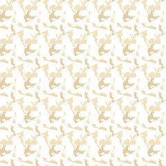 A seamless abstract beige pattern featuring irregular organic silhouettes arranged diagonally on a white background for a modern decorative effect.