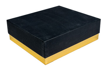 An elegant, shiny box with a black lid isolated on a transparent background. The metallic sheen make this image ideal for packaging design, product advertising, and luxury promotions.