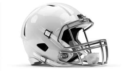 Fototapeta premium White american football helmet isolated on clean white background, professional protective gear for gridiron sport, athletic equipment for training, competition, and team game safety concept. 