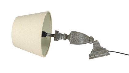 Damaged elegant lamp with a broken base, isolated. The image conveys a sense of malfunction, disuse, or a need for repair.