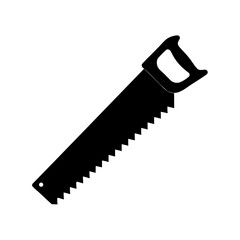 Silhouette of a hand saw with handle and sharp teeth isolated
