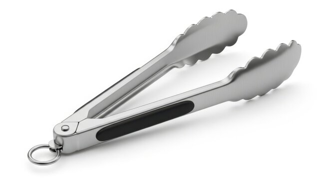 Stainless steel kitchen tongs for grilling cooking serving and food handling utensils white background