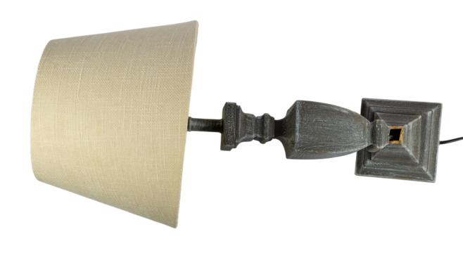 Damaged elegant lamp with a broken base, isolated. The image conveys a sense of malfunction, disuse, or a need for repair.