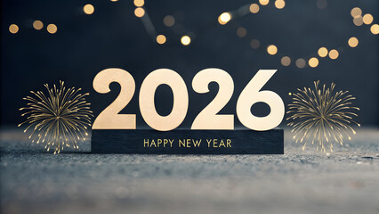 Celebrating New Year 2026 with Fireworks and Festive Bokeh Lights in Dark Setting