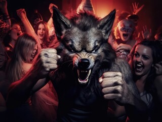 Wolf in a party crowd