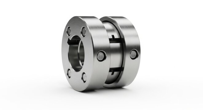 Precision metal coupling component for industrial machinery and mechanical engineering applications white background