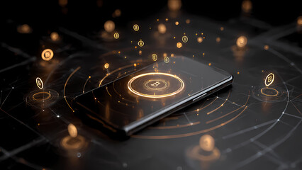 Dark and Futuristic Close-up of a Smartphone Screen Displaying a Digital Network Ring Concept