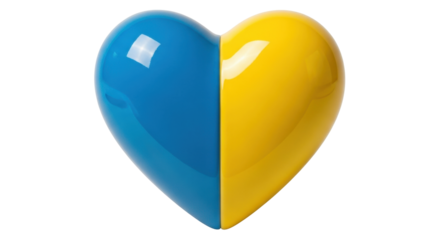 Isolated shiny heart shape in the colors of the Ukrainian flag stands for solidarity