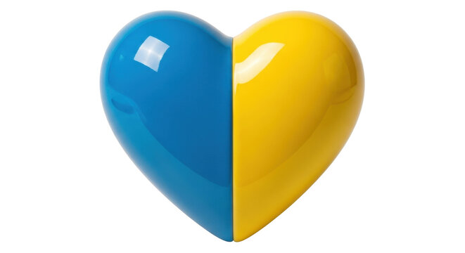 Isolated shiny heart shape in the colors of the Ukrainian flag stands for solidarity