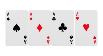 Isolated Playing Cards Four Aces suits of Spades Diamonds Clubs Hearts symbol of card game set
