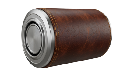 Cylindrical Object Wrapped in Brown Leather with Metal Ends