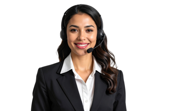 Professional Female Customer Service Representative with Headset, Transparent Background, PNG