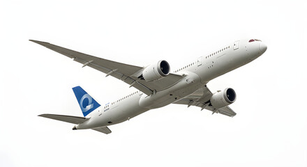 Fototapeta premium A commercial aircraft soaring through the sky. The aircraft is depicted in flight, showcasing its sleek design and powerful engines. This image captures the essence of travel, exploration.