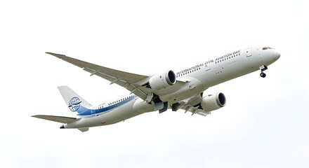 Obraz premium A commercial airplane soaring through the sky