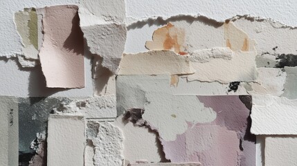 Torn textured paper collage in neutral and pastel tones