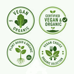 Set of green eco stamps and icons with natural leaf and recycle symbols in organic grunge style