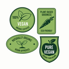Set of green organic food labels with leaf icons and eco friendly symbols for natural products