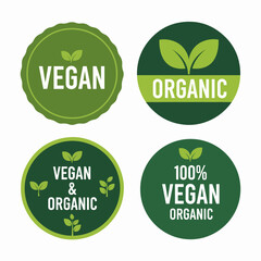 Set of eco organic and natural labels featuring green bio icons and leaf stamps for fresh food product design in a vector sticker badge illustration