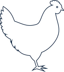 Hen outline vector logo, minimalist farm poultry design for agriculture labels, natural food identity, and eco packaging.