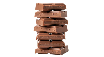 Isolated stack of delicious looking chocolate pieces, sweet temptation, close-up view