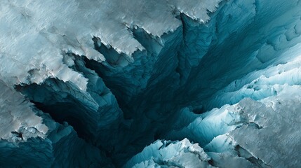 Deep Glacier Crevasse with Cyan Ice Layers
