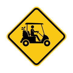Golf cart warning sign on yellow diamond shape