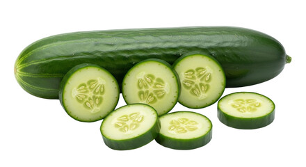 Isolated cucumber with slices studio shot food product fresh food ingredient veggie produce