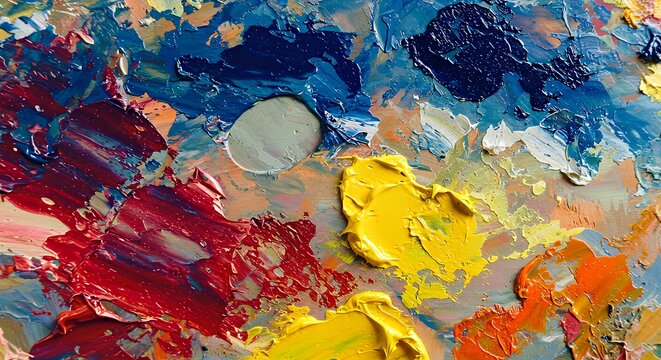 Abstract Colorful Oil Paint Palette with Thick Texture in Bright Colors