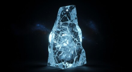 Majestic ice formation on black background with a subtle star field effect creating depth