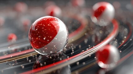 Mesmerizing abstract spheres with vibrant red and white patterns beautifully illustrate dynamic energy and innovation in a sleek modern setting.