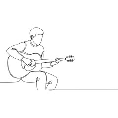 Person playing acoustic guitar in continuous line art style