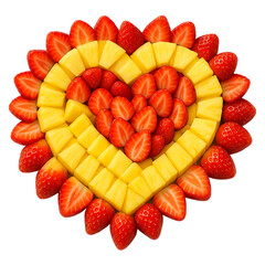 Heart shaped fruit platter with strawberry and pineapple isolated on transparent background