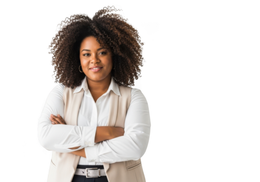 Confident african american businesswoman with arms crossed smiling professional portrait isolated on transparent background - Powered by Adobe