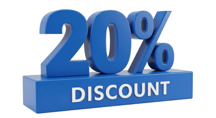 Isolated sign that indicates a 20 percent discount on an item for sale with a label