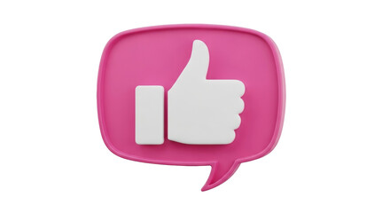 Isolated pink social media speech bubble with thumbs up, like button symbol, concept