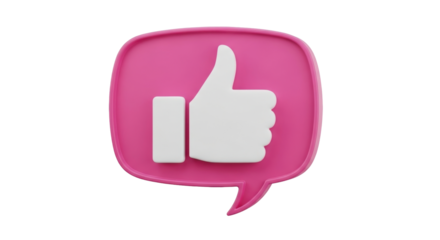 Isolated pink social media speech bubble with thumbs up, like button symbol, concept