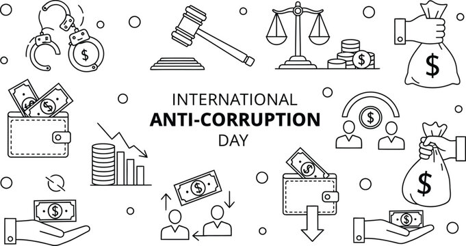 Symbolic illustration of anti-corruption day with financial and legal elements.
