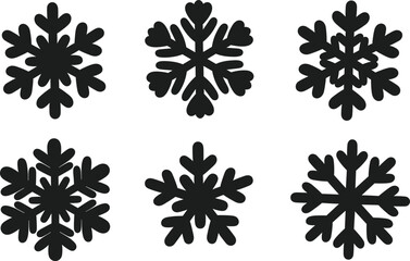 Christmas snowflake silhouette vector set with winter holiday decoration elements, festive patterns, isolated shapes for design, celebration and ornament art