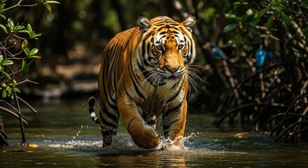 Majestic bengal walking through water wildlife photography animal portrait nature conservation tiger