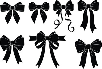 Elegant Black Bow Silhouettes Collection – Decorative Ribbon Bows Vector Set for Invitations, Gifts, Crafts, Holiday Design Projects