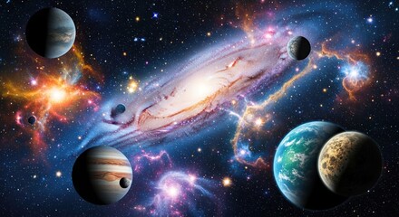 Explore the universe: stunning galaxy with planets and cosmic dust for wallpaper and background use