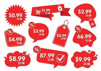 Set of red sale and discount labels and tags for shopping promotion and retail design