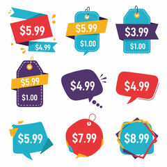 Set of sale tags, Retro price label
