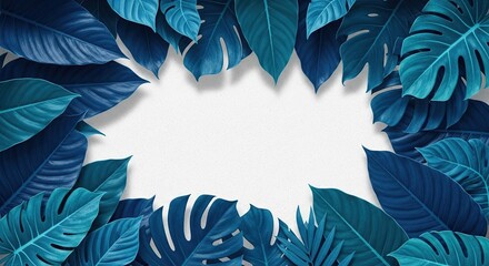 Tropical leaves frame design for invitation card and summer background with empty space for text