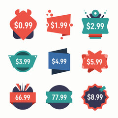 Set of colorful  price sale labels