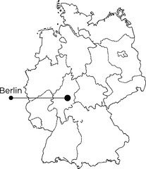Obraz premium Outline map of germany with internal borders and berlin marked with a line and a black circle
