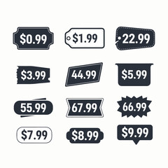 Discount price black tag from dollar set. Special sale offer advertising with price off label template